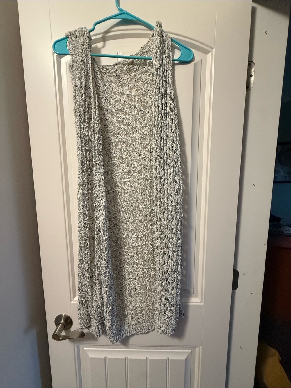 Open-Front Long Knit Vest in Light Gray
